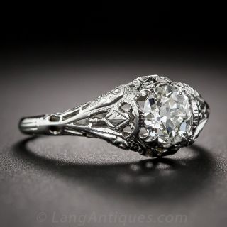 .76 Carat Mine-Cut Diamond Deco Filigree Ring