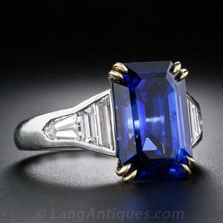 8.10 carat Emerald-Cut Sapphire and Baguette Diamond Ring