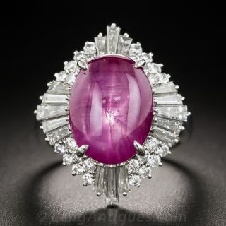 8.18 Carat Natural No-Heat Burma Star Ruby Platinum and Diamond Ring