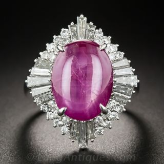 8.18 Carat Natural No-Heat Burma Star Ruby Platinum and Diamond Ring