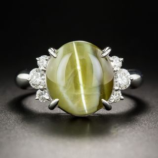 8.49 Carat Chrysoberyl Cat's-Eye Platinum Diamond Ring