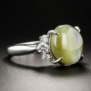 8.49 Carat Chrysoberyl Cat's-Eye Platinum Diamond Ring