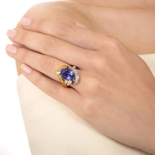 8.73 Carat Tanzanite and Diamond Freeform Ring