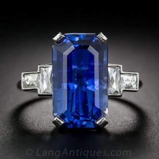 8.77 Carat Emerald-Cut Sapphire and Diamond Ring