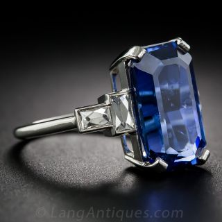 8.77 Carat Emerald-Cut Sapphire and Diamond Ring