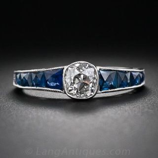 .80 Carat  Art Deco Diamond and Sapphire Engagement Ring
