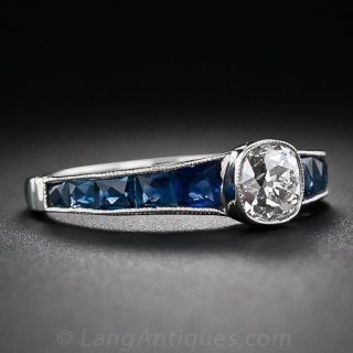 .80 Carat  Art Deco Diamond and Sapphire Engagement Ring
