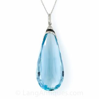 80 Carat Briolette Aquamarine Art Deco Drop - 1
