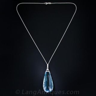 80 Carat Briolette Aquamarine Art Deco Drop