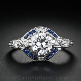 .80 Carat Diamond and Sapphire Art Deco Ring