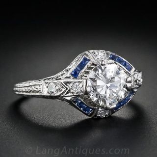 .80 Carat Diamond and Sapphire Art Deco Ring