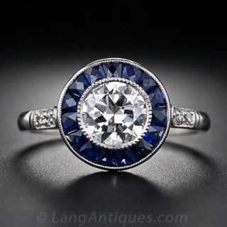 .80 Carat Platinum Diamond Sapphire Art Deco Style Ring