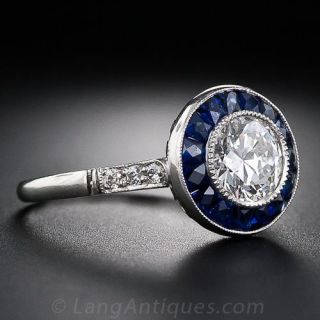 .80 Carat Platinum Diamond Sapphire Art Deco Style Ring