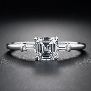 .81 Carat Square Emerald Cut Diamond Vintage Engagement Ring