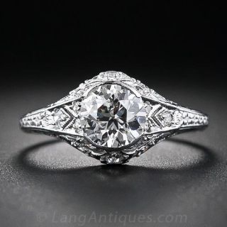 .83 Carat Edwardian Platinum Diamond Engagement ring - 2