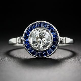 .84 Carat Diamond and Calibre Sapphire Engagement Ring