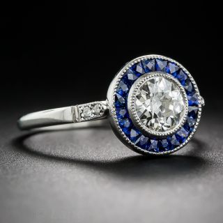 .84 Carat Diamond and Calibre Sapphire Engagement Ring
