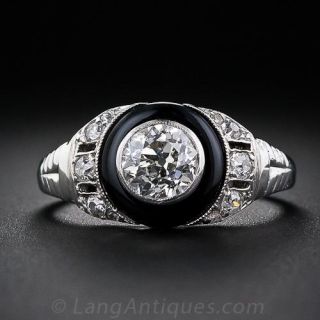 .85 Carat Diamond and Onyx Art Deco Ring