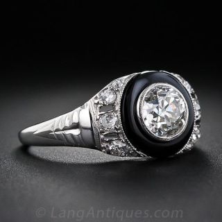 .85 Carat Diamond and Onyx Art Deco Ring
