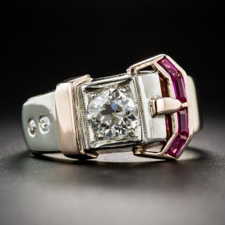 .85 Carat Diamond and Ruby Retro Buckle Ring
