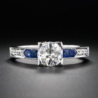 .85 Carat Diamond and Sapphire Engagement Ring
