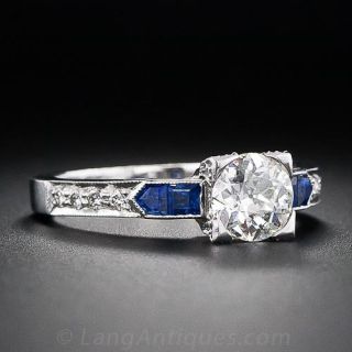 .85 Carat Diamond and Sapphire Engagement Ring