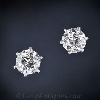 .85 Carat Total Weight European-Cut Diamond Stud Earrings