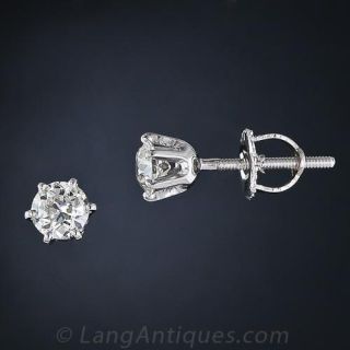 .85 Carat Total Weight European-Cut Diamond Stud Earrings