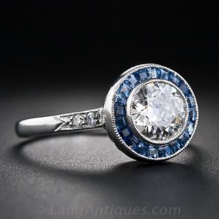 .86 Carat Diamond and Sapphire Platinum Engagement Ring