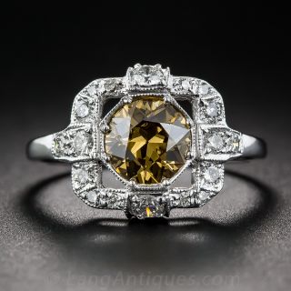 .87 Carat Fancy Yellowish Brown Diamond Art Deco Style Ring