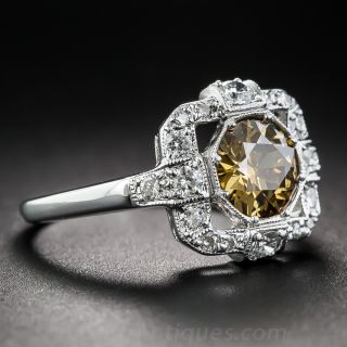 .87 Carat Fancy Yellowish Brown Diamond Art Deco Style Ring