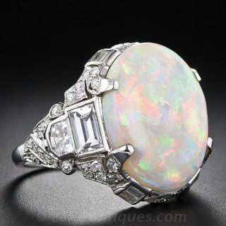 9-10 Carat Opal Art Deco Diamond Ring