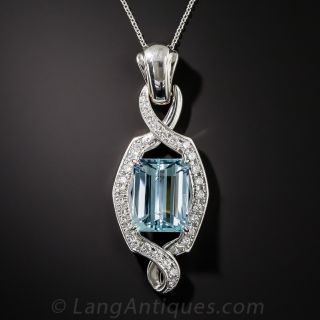9.50 Carat Aquamarine Platinum and Diamond Pendant Necklace - 1