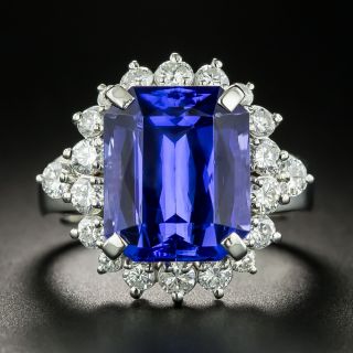9.61 Carat Emerald-Cut Tanzanite and Diamond Ring - 2