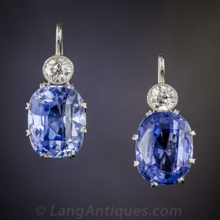 9.76 Carats Natural-No Heat Ceylon Sapphire and Diamond Vintage Earrings