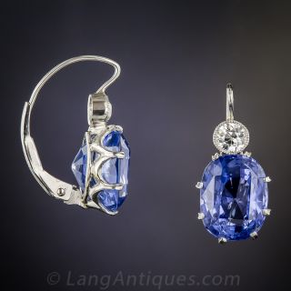 9.76 Carats Natural-No Heat Ceylon Sapphire and Diamond Vintage Earrings