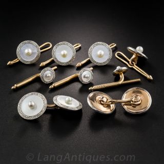 9 Piece Mother-of-Pearl Cufflink and Stud Set by Krementz