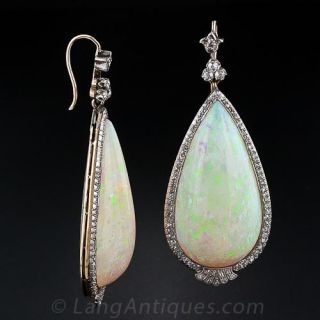 90.00 Carats (!) Antique Opal and Diamond Dangle Earrings