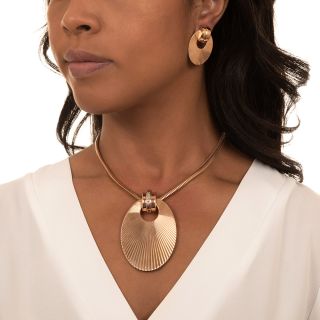 Retro Diamond and Ruby Necklace and Earring Suite