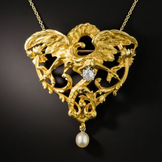 French Art Nouveau Large Griffin Necklace/Brooch - 1