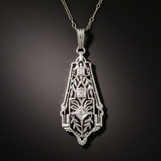Art Deco Filigree Diamond Pendant Necklace - 1