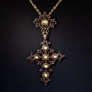 Large Scale Antique Georgian Garnet Cross - 1