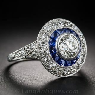 .90 Carat Art Deco Diamond and Calibre Sapphire Ring