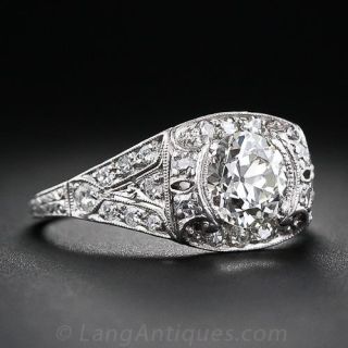 .90 Carat Art Deco Platinum and Diamond Engagement Ring