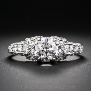 .90 Carat Art Deco Platinum and Diamond Engagement Ring