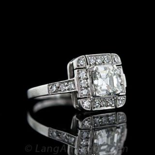 .90 Carat Asscher Cut Art Deco Diamond Ring