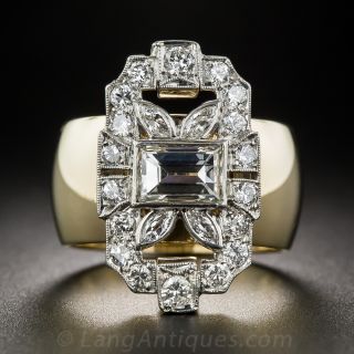 .90 Carat Baguette Center Art Deco Diamond Dinner Ring - 2