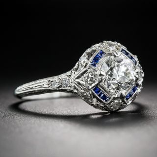 .90 Carat Diamond and Calibre Sapphire Art Deco Engagement Ring