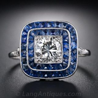 .90 Carat Diamond and Calibre Sapphire Vintage Style  Ring