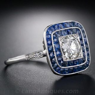 .90 Carat Diamond and Calibre Sapphire Vintage Style  Ring